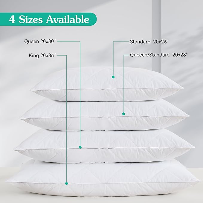 Three Geese White Goose Feather Pillows Queen/Standard Size Set of 1- Soft 600 Thread Count 100% Cotton, Medium Firm,Soft Support, White Solid