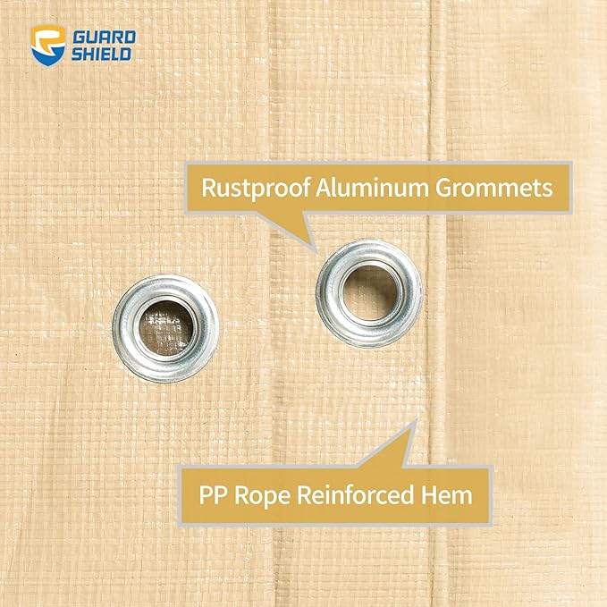 GUARD SHIELD Beige Tarp Heavy Duty Waterproof 30x40 Feet Outdoor Poly Tarps Cover Thick UV Resistant Canopy Tarpaulin with Grommets 10mil