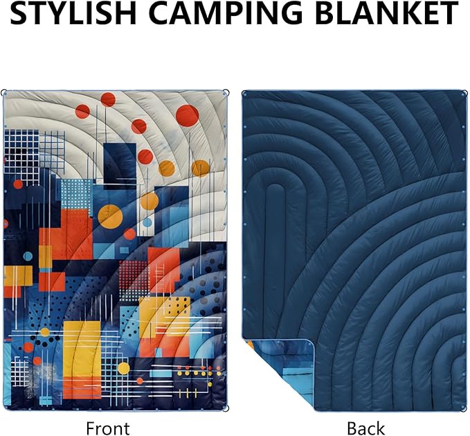 Camping Blanket,Puffy Printed Camp Blankets Lightweight Packable for Outdoor Camping,Traveling, Stadium, Hiking, Picnics