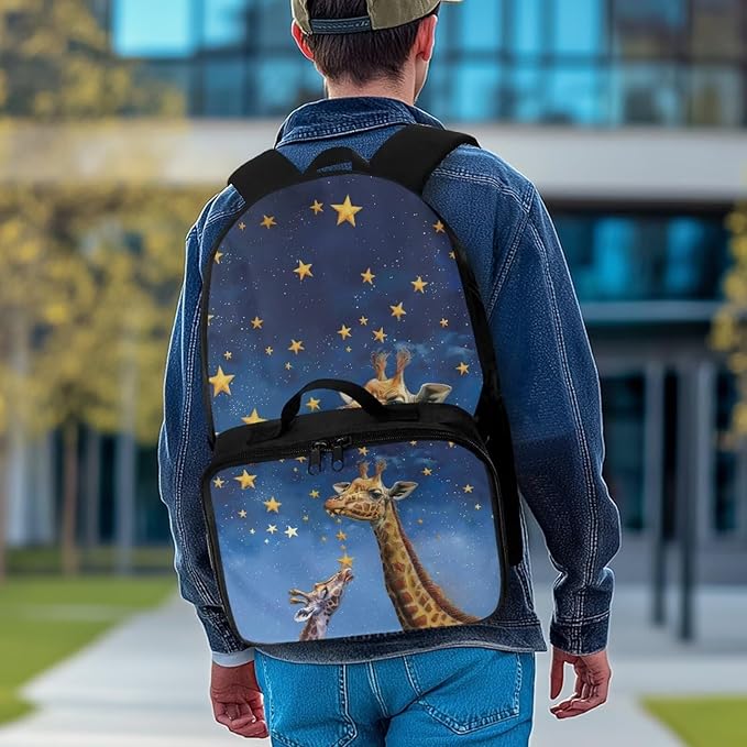 HUGS IDEA Star Giraffes Backpacks for Girls with Lunchbox Cute Book Bag for Toddler Gils Lightweight Kindergarten Preschool School Bag Kids Back Pack Students Bookbag for Camping Hiking