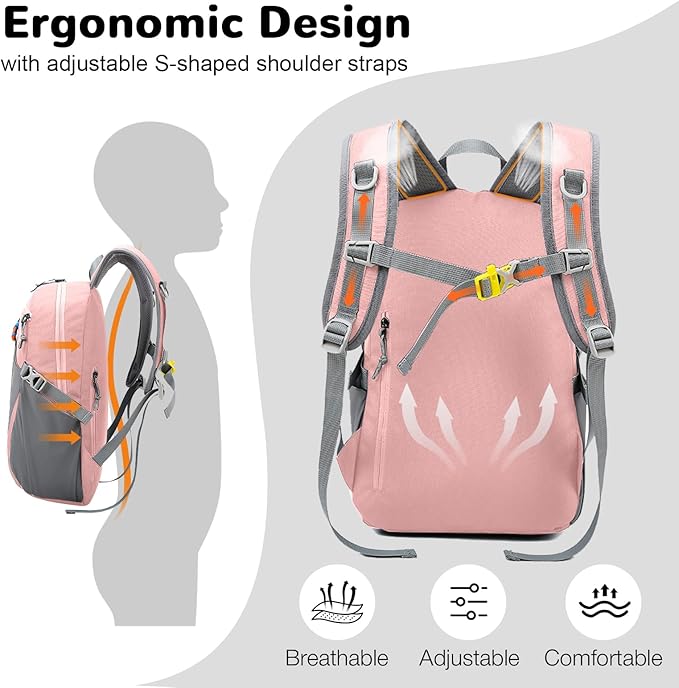 12L Hiking Backpack with Padded Straps for Kids, Waterproof Small Hiking Backpack with Chest Strap for Women, Mini Lightweight Kid Travel Backpacks Day Pack, Pink