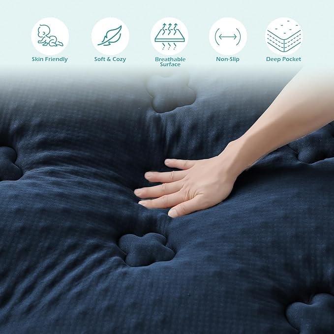 Hansleep California King Mattress Topper Memory Foam, California King Foam Mattress Topper Viscose Derived from Bamboo, Cal King Size Bed Mattress Pad Cover for Back Pain Relief, 72" x 84", Navy