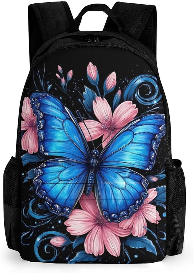 Supdreamc Lightweight Rucksacks for Climbing Outdoors Walking Cycling, Large Capacity Anti-Theft Multipurpose Carry On Bag, Blue Butterfly Camping Outdoor Backpack