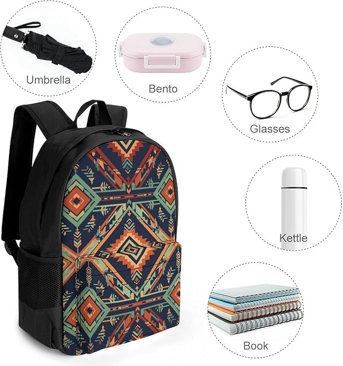 Lightweight Daypack for Camping Business Walking Cycling, Large Capacity Anti-Theft Multipurpose Bookbag, Floral Aztec Ethnic Tribal Gym Outdoor Hiking Backpack