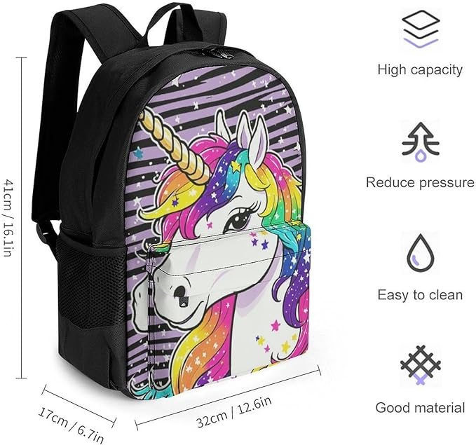 Daypack Backpack Multipurpose Anti-Theft Large Capacity Bookbag, Unicorn Black Stripes Travel Hiking Camping Rucksack With Adjustable Shoulder Straps