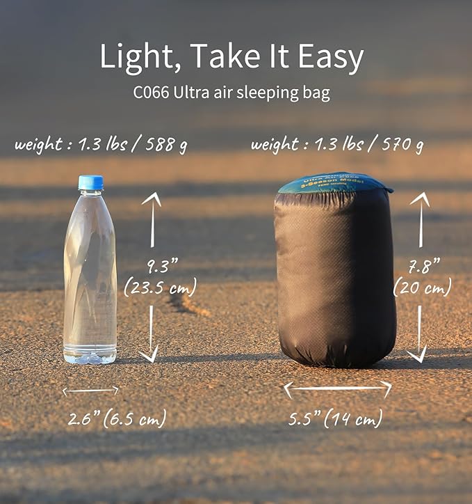 1.25 lbs Sleeping Bag, 68°F-48°F Backpacking Lightweight for Adults, Summer Backpacking Sleeping Sack, Compact Foldable Insulating Mummy Bag and Stuff Sack for Summer Camping Hiking C066