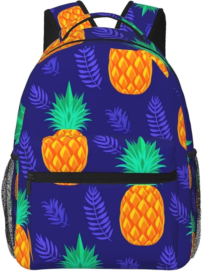Shoulder Book Bags Polyester Multipurpose Anti-Theft Hawaii Pineapple Blue Art Carry On Bag Large Capacity Travel Hiking Camping Rucksack