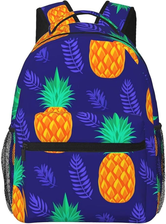 Shoulder Book Bags Polyester Multipurpose Anti-Theft Hawaii Pineapple Blue Art Carry On Bag Large Capacity Travel Hiking Camping Rucksack