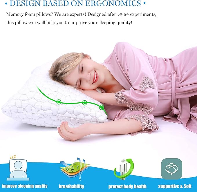 Cooling Pillows King Size Set of 2 Pack Shredded Memory Foam Pillows for Sleeping, Adjustable Cool Bed Pillow for Side Back Stomach Sleepers, Luxury Gel Neck Pillow for Neck and Shoulder Pain Relief
