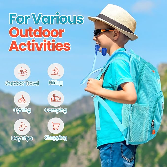 2 Pcs Kids Hydration Backpack with 1.5L Water Bladder Lightweight Kids Hiking Backpack Water Rucksack for Boys Girls Climbing Running
