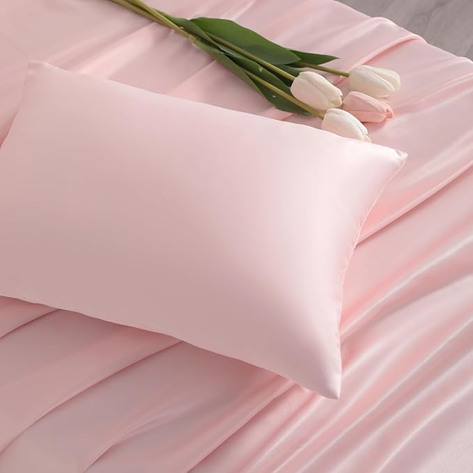 NTBAY Zippered Silk Satin Toddler Pillowcases - 2 Pack Hidden Zipper 13x18 Pillowcases - Luxury and Silky Baby Travel Pillow Covers, Pink