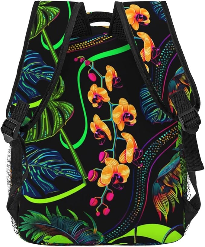 Lightweight Daypack for Camping Business Walking Cycling, Large Capacity Anti-Theft Multipurpose Bookbag, Abstract Fantasy Tropical Foliage Pattern Gym Outdoor Hiking Backpack