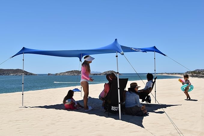 Beach Canopy Tent Sun Shade 8.5x9 FT – UPF50+ Portable 4-Post Beach Tent Canopy with Easy Setup & Carry Bag – Outdoor Sun Shelter for Camping, Backyard, Picnic & Travel