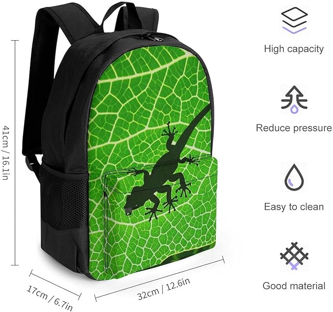 Supdreamc Men Women Lightweight Biology Animal Frog Green Leaf Casual Daypack Big Capacity Bookbag With Padded Straps for Gym Travel Walking Cycling