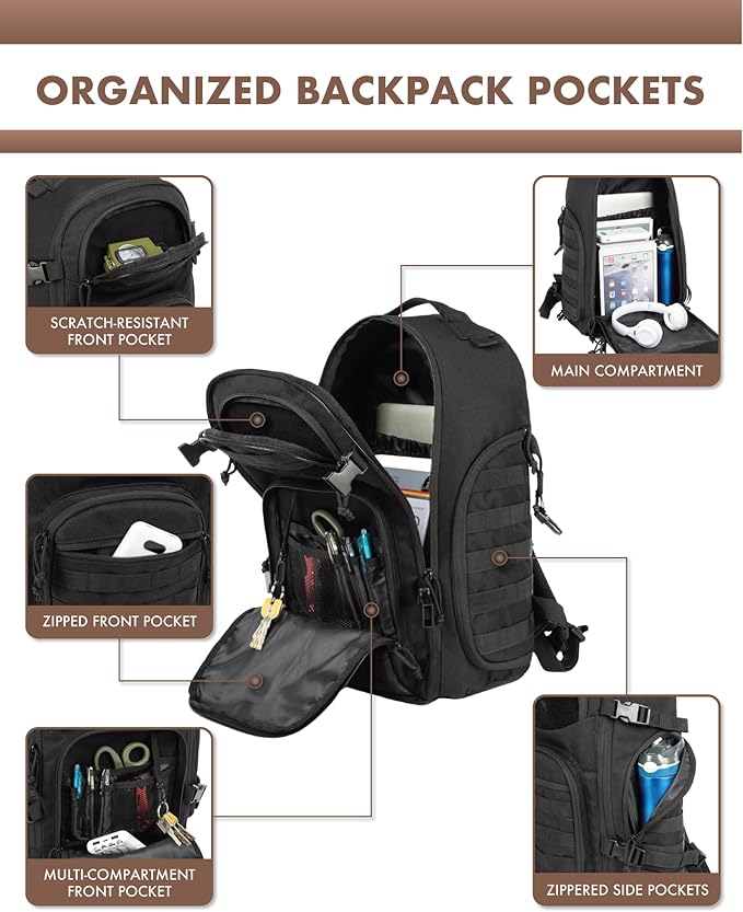 TRAILKICKER Tactical Laptop Backpack Military Backpack for Men Black Tactical Bag Backpack
