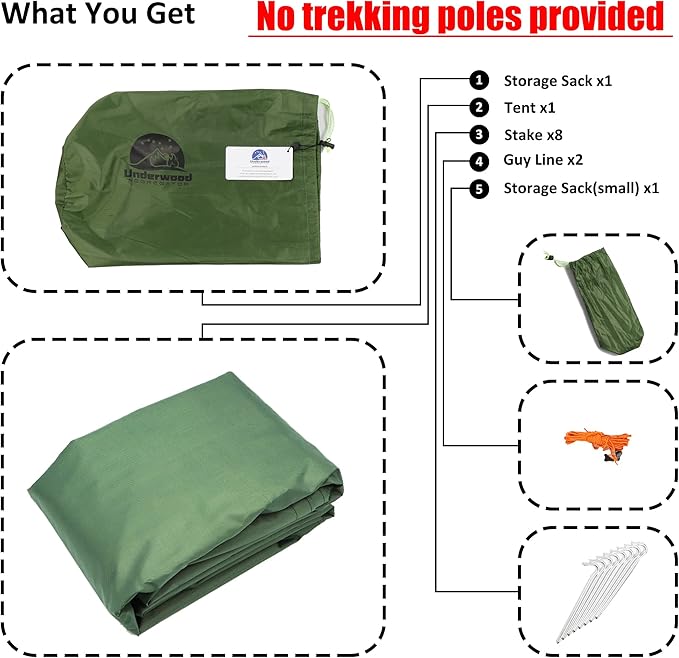 2-Person Trekking Pole Tent for Backpacking - Ultralight A-Frame Backpacking Tent, Two Person Waterproof Hiking Tent for Camping, Lightweight Camping Tent for Scouts, Trekker (No Poles)