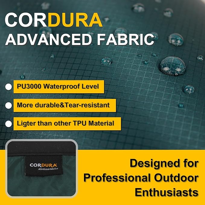 CORDURA Waterproof Dry Bag 35L – Heavy Duty IPX6 Roll Top Sack with Survival Whistle for Kayaking, Camping, Boating, Beach – Lightweight Dry Backpack (Dark Green)