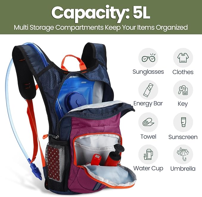 6 Pcs Kids Hydration Backpack with 1.5L Water Bladder Multicolor Kids' Hiking Backpack Hydration Pack Water Rucksack for Boys Girls Cycling Climbing Running