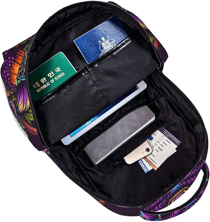 Men Women Polyester Bear Natural Landscape Psychedelic Mysterious Dreamy Art Casual Daypack Large Capacity Carry On Bag With Adjustable Shoulder Straps for Camping Work Running