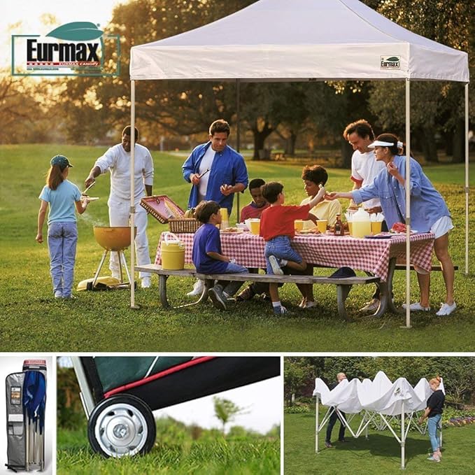 Eurmax USA 8'x8' Pop-up Canopy Tent Commercial Instant Canopies with 4 Removable Zipper End Side Walls and Roller Bag, Bonus 4 SandBags(Forest Green)