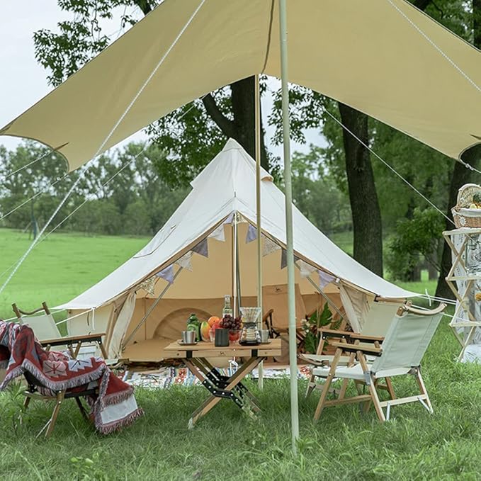 GeRRiT Family Camping Bell Tent 4 Season Luxury Outdoor Camping and Glamping Yurt Tent for Camping Hiking Christmas Party, 3M, Beige