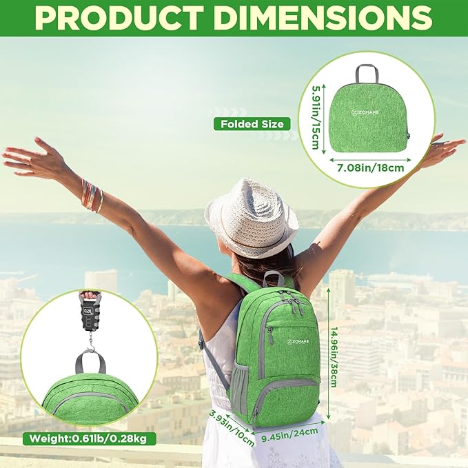 ZOMAKE Ultra Lightweight Packable Backpack 20L,Small Foldable Backpacks Hiking Water Resistant Collapsible Daypack for Women Men(Dark Green-C2)