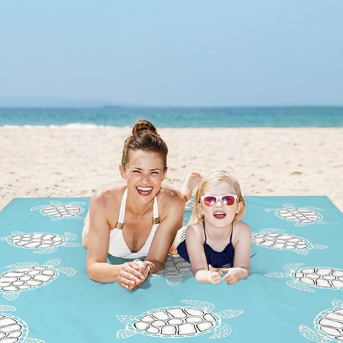 Beach Blanket Sandproof, Baby Sea Turtle Beach Mat Sand Free Waterproof, Large Picnic Blankets Lightweight Quick Drying & Portable, Polyester Outdoor Blanket Seaside Essentials Must Have Accesorries