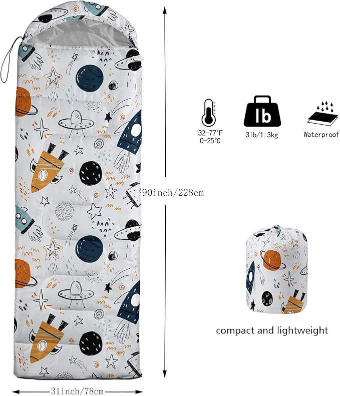 Kids Sleeping Bag for Boys and Girls,Monster Alien Print-Lightweight Warm Portable Outdoor Indoor-Waterproof Cold Weather Resistant Sleeping Bag for Camping Hiking