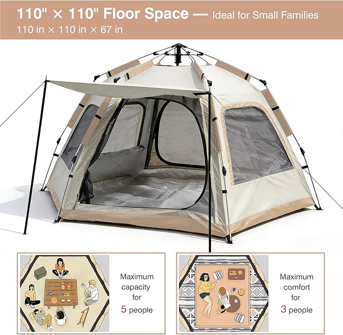 Instant Tent Person - Automatic Pop Up Camping Tent/Silver Coating UV Protection, Waterproof Portable for Backpacking & Camping with Carring Bag(Easy Setup & Fold)
