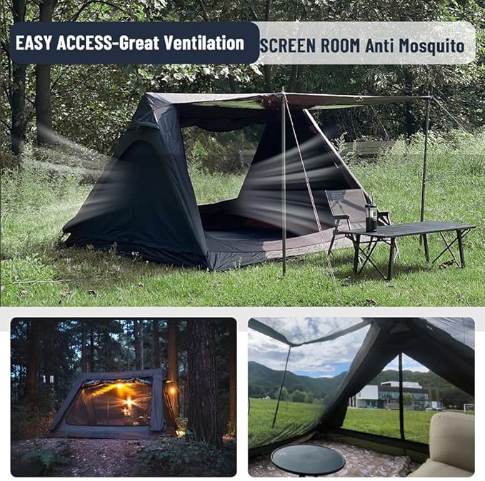4 Person Canvas Tent with Full Rainfly&Footprint, Easy Set Up Breathable 4 Season FamilyTent for Winter Outdoor Glamping Car Camping