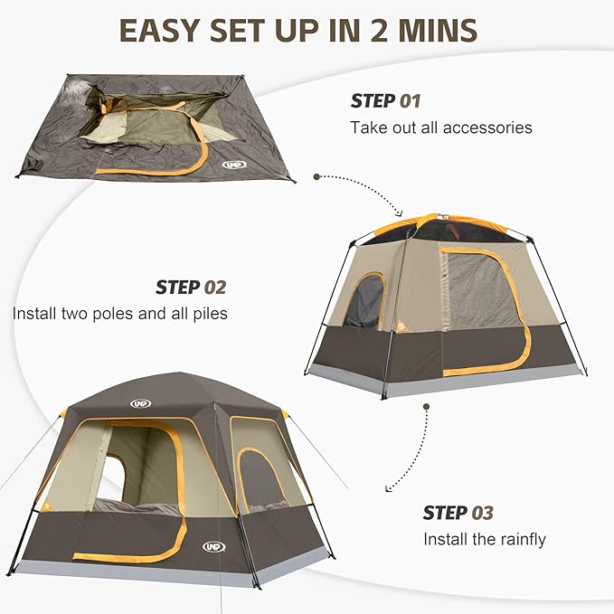 UNP 2/4/6/8 Person Tent, Portable Cabin Tent, Camping Tent 4-Person Easy Set Up, Waterproof with Top Rainfly for Outdoor Camping/Hiking
