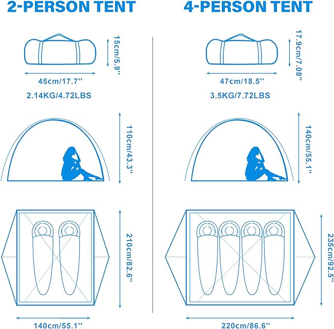 BISINNA 2/4 Person Camping Tent Lightweight Backpacking Tent Waterproof Windproof Two Doors Easy Setup Double Layer Outdoor Tents for Family Camping Hunting Hiking Mountaineering Travel