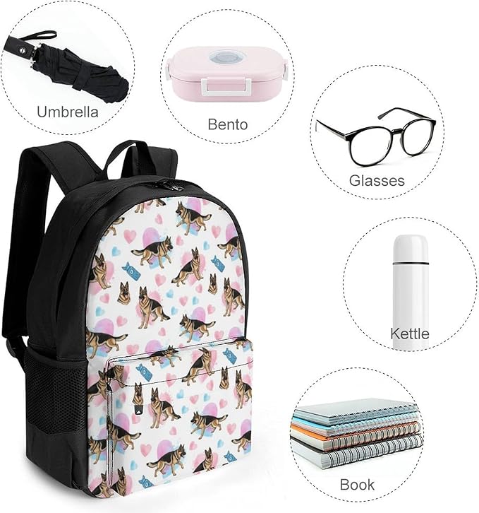 Backpack Polyester Multipurpose Anti-Theft Funny German Shepherd Love Shoulder Bag Big Capacity Gym Outdoor Hiking Backpack With Padded Straps