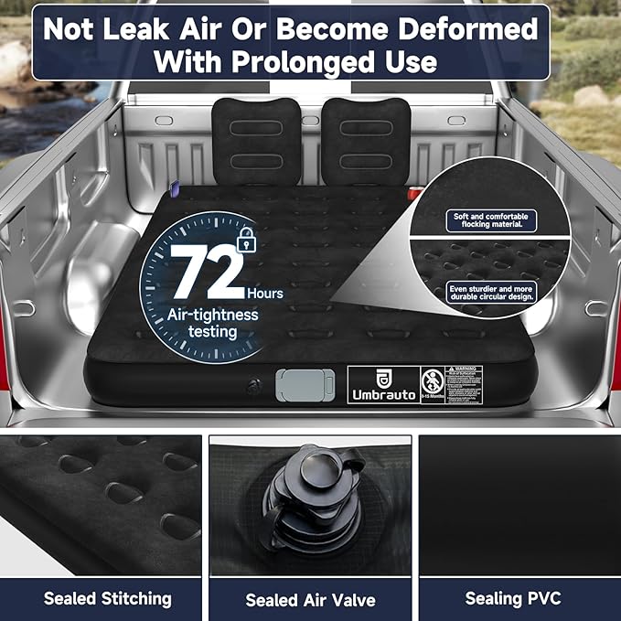 Umbrauto Air Mattress for 5.5-6.5 ft Short Bed Full-Size Trucks, Pickup Truck Airbed Mattress with Cordless Rechargeable Pump for Outdoor Travel