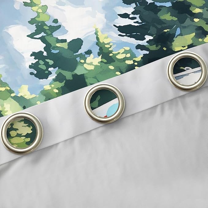 Camper Adventure Kids Blackout Curtains,Bonfire Campfire Pine Tree Rustic Nursery Bedroom Playroom Decor,Star Moon RV Trailer Window Drapes,Summer Green 2 Panels,52Wx63L inch