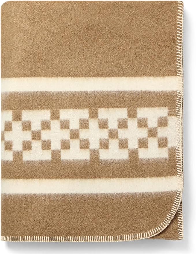 Inca Wall Thick Alpaca Wool Blanket Heavyweight Camping Outdoors Indoors Soft Peru Twin Size New Ethnic Design (Soft Camel/Ivory, Twin Size)