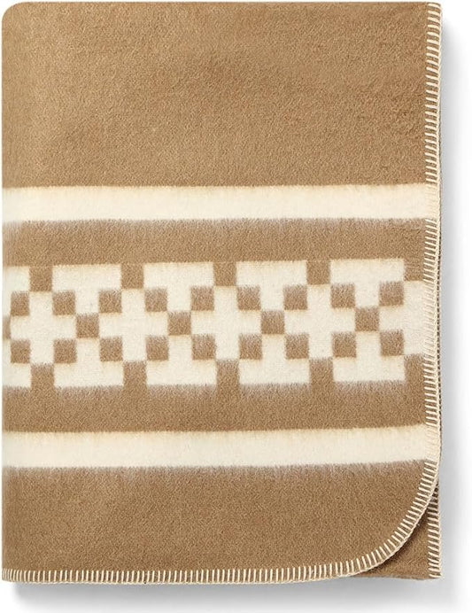 Inca Wall Thick Alpaca Wool Blanket Heavyweight Camping Outdoors Indoors Soft Peru Twin Size New Ethnic Design (Soft Camel/Ivory, Twin Size)