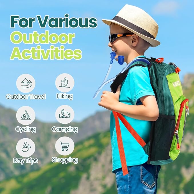 2 Pcs Kids Hydration Backpack with 1.5L Water Bladder Lightweight Kids Hiking Backpack Water Rucksack for Boys Girls Climbing Running