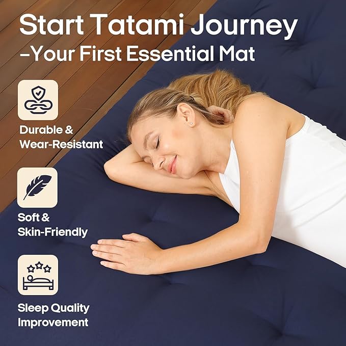 Syrinx Water Resistant Japanese Futon Mattress, Queen Size 80"x60", 2.5 Inch Thick Japanese Floor Mattress Tatami Mat, Foldable Floor Bed Sleeping Pad for Dormitory Guest Room Camping