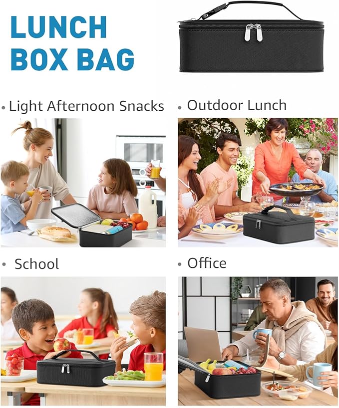 Small Lunch Box Insulated Lunch Bag for Women Men, Bento Kids Lunch Box, Compact Portable Thermal Meal Cooler Bags with Buckle Handle for Work & School, Black 5L