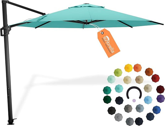 Midtown Umbrellas 10 Ft Outdoor Cantilever Patio Umbrella w/Sunbrella Aruba - Tilt 360° Rotate Offset Patio Umbrella, Deck Patio Umbrella, Backyard Umbrella & Garden Umbrella - Black Frame