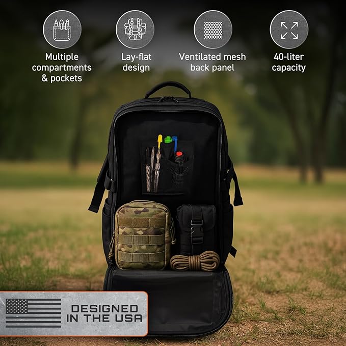 GunZee Tactical Backpack, 40-Liter MOLLE-Compatible Bug-Out Bag for Travel, Work, Camping, Hiking, Hunting, Fishing, and Military Use, Assault and Range Bag, Rucking Backpack for Men and Women
