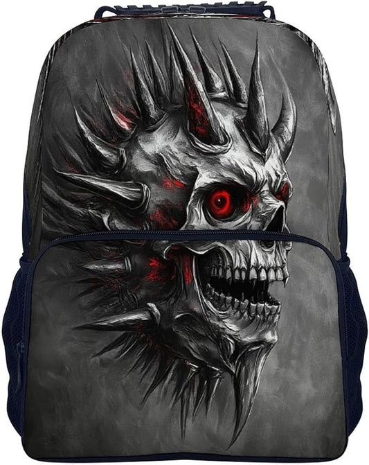 Lightweight Rucksacks for Camping Picnic Walking Cycling, Large Capacity Multipurpose Anti-Theft Carry On Bag, Vintage Red Eyes Skeleton Skull King Travel Hiking Camping Rucksack