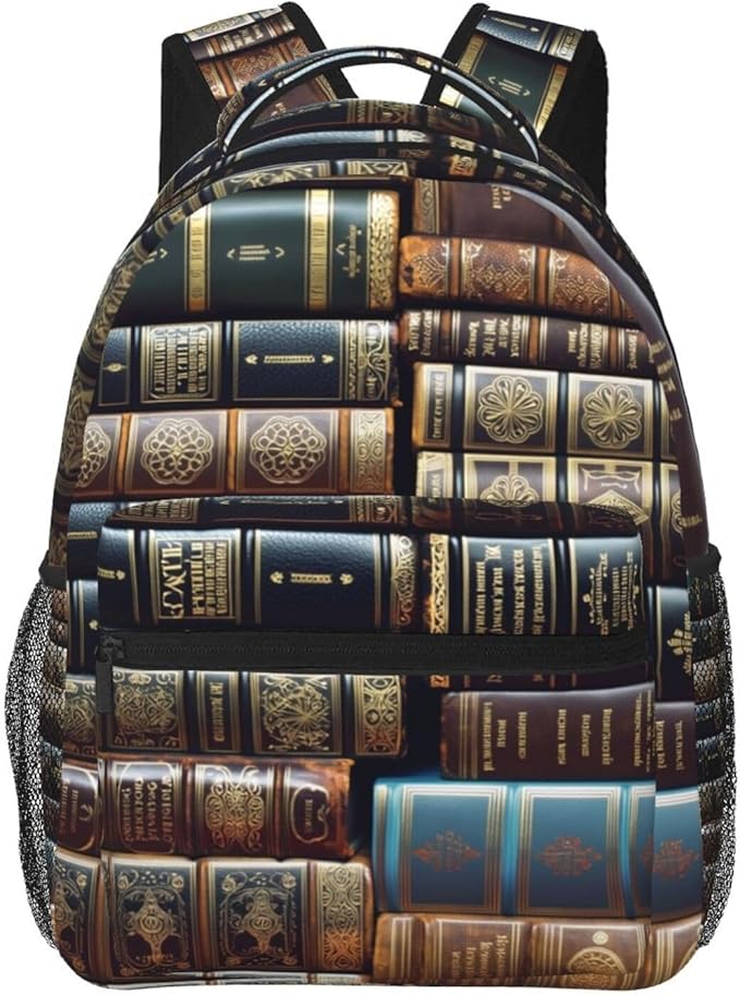 Men Women Polyester Vintage Books Art Casual Daypack Large Capacity Carry On Bag With Adjustable Shoulder Straps for Camping Work Running