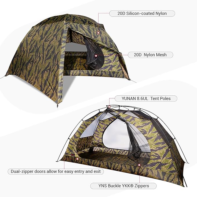 Camping Tent CAMO Backpacking Tent, Scout Portable Ultralight 3 Season Tent Waterproof for 2 Person Hiking, Mountaineering, Trekking