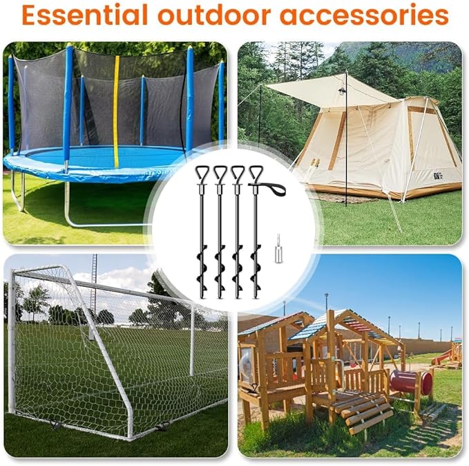 Trampoline Stakes Ground Anchors Screw in Tent Stakes Heavy Duty for High Winds, Trampoline Anchors with Straps, Canopies, Carports, Sheds, Swing Sets,Mobile Home 14in Ground Anchors