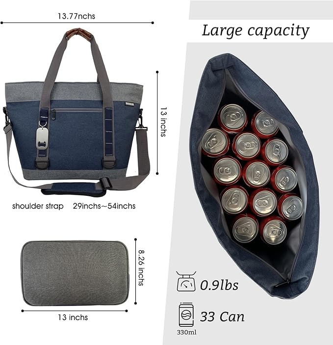 Insulated Cooler Bag, Large Insulated Bag, Reusable Shopping Bags, Leakproof Soft Cooler with BagsBottle Opener, Suitable for Supermarket Shopping, Travel,Beach,Family Picnic,Camping