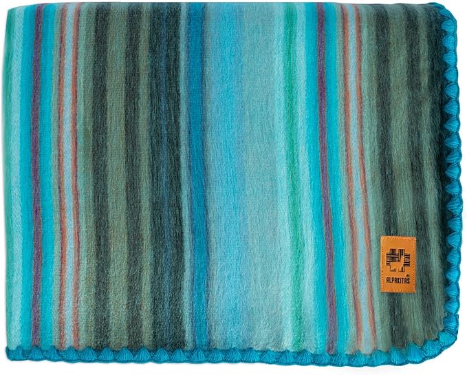 Alpaca Wool Blanket - Queen Size Bed Throw & Warm, Lightweight, Couch or Camp - Outdoor - 87 x 64 Inches (Light Turquoise)