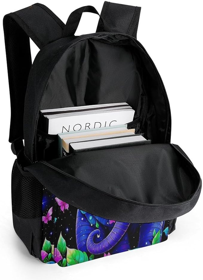Casual Daypack Multipurpose Anti-Theft Large Capacity Carry On Bag, Tribal Elephants Flowers Shining In The Dark Art Casual Daypack Climbing Shoulder Bag With Padded Straps
