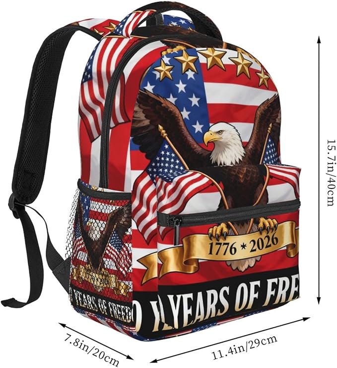 Lightweight Daypack for Camping Business Walking Cycling, Large Capacity Anti-Theft Multipurpose Bookbag, America 250th Anniversary USA Patriotic Freedom Art Gym Outdoor Hiking Backpack